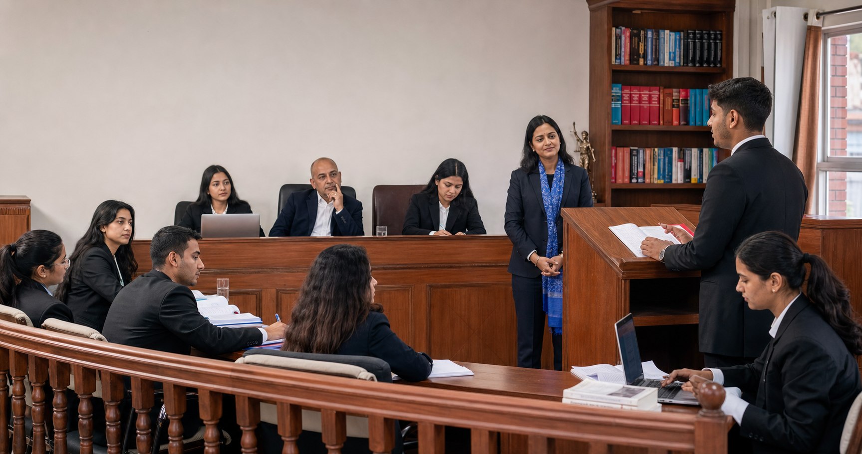 Nepali law students taking part in a supervised moot court learning session
